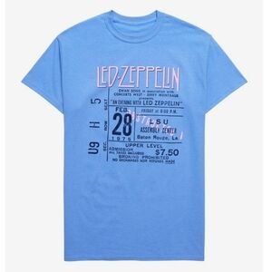 Hot Topic Led Zeppelin Blue & Pink Vintage Inspired Band Tee Womens Size Medium
